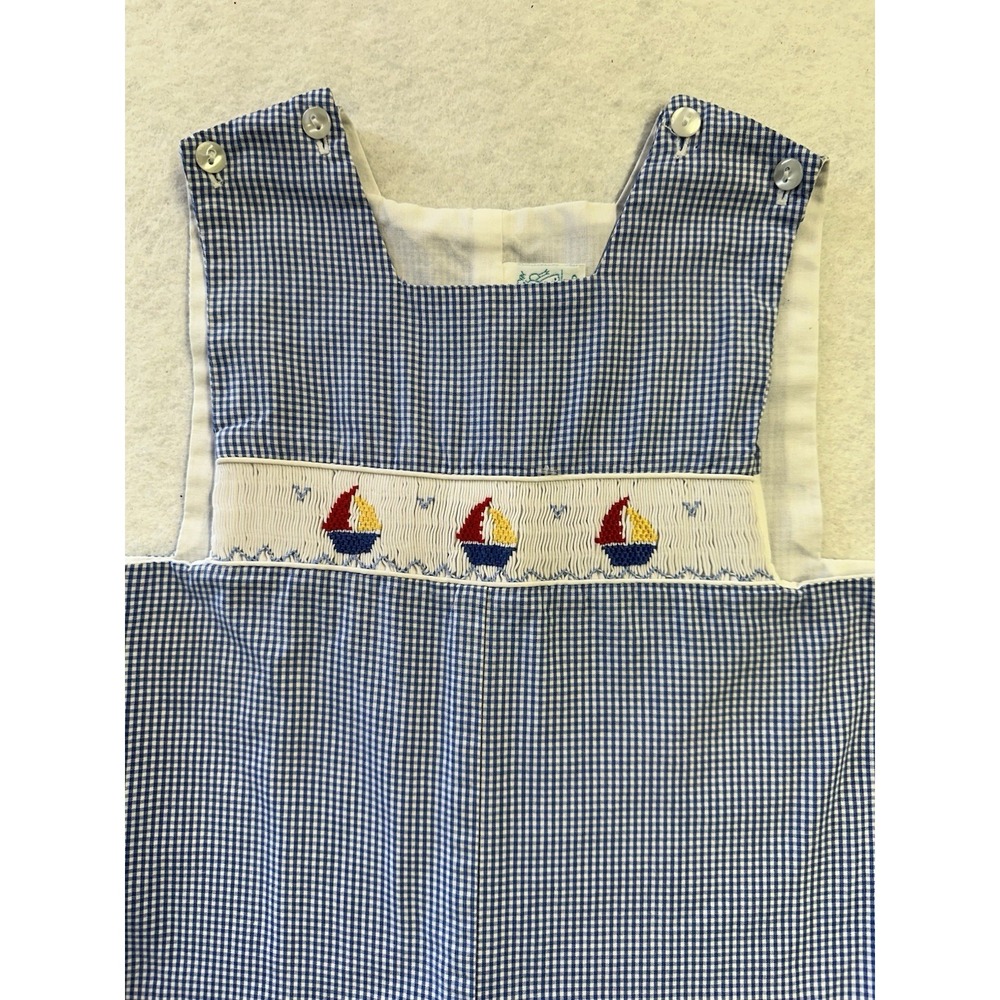 Boys RagsLands Blue Gingham Smocked Shortall 2T - Picture 4 of 11
